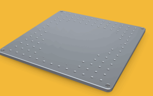 The Aluminum Baseplate is a precision-machined breadboard foundation with a standardized grid of mounting points that enables fully customizable, sterile equipment configuration for any stereotaxic procedure.