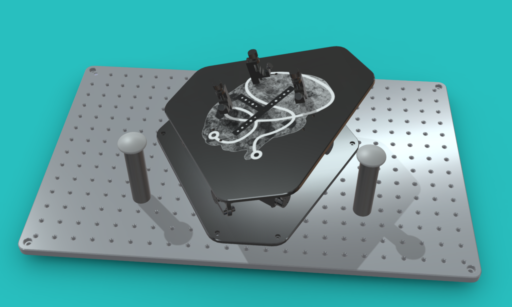 Setup example with StereoAim 4000, large baseplate and two StereoAim Armrests