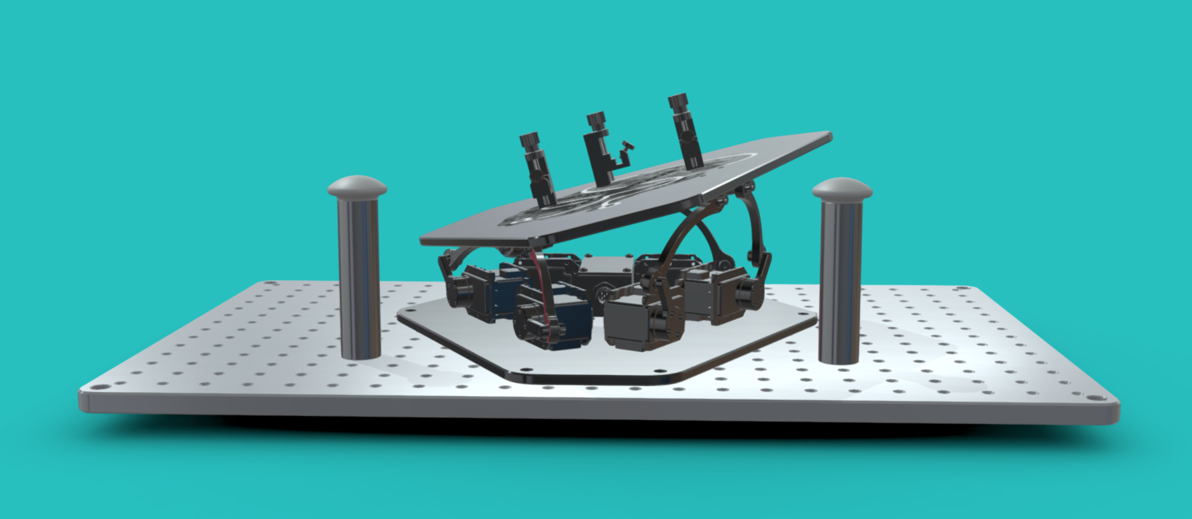 Setup example with StereoAim 4000, large baseplate and two StereoAim Armrests